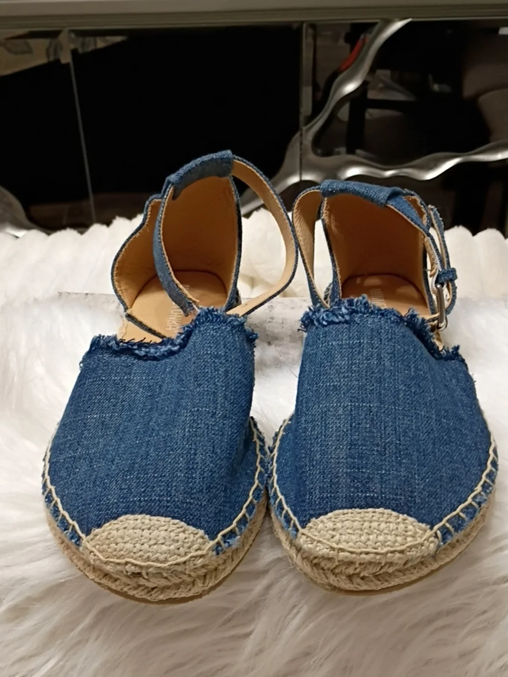 New W/Flaw Minnetonka Denim Blue Espadrille Sandals with Ankle Strap 8M